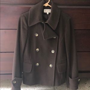 Michael Kors chocolate brown wool pea coat